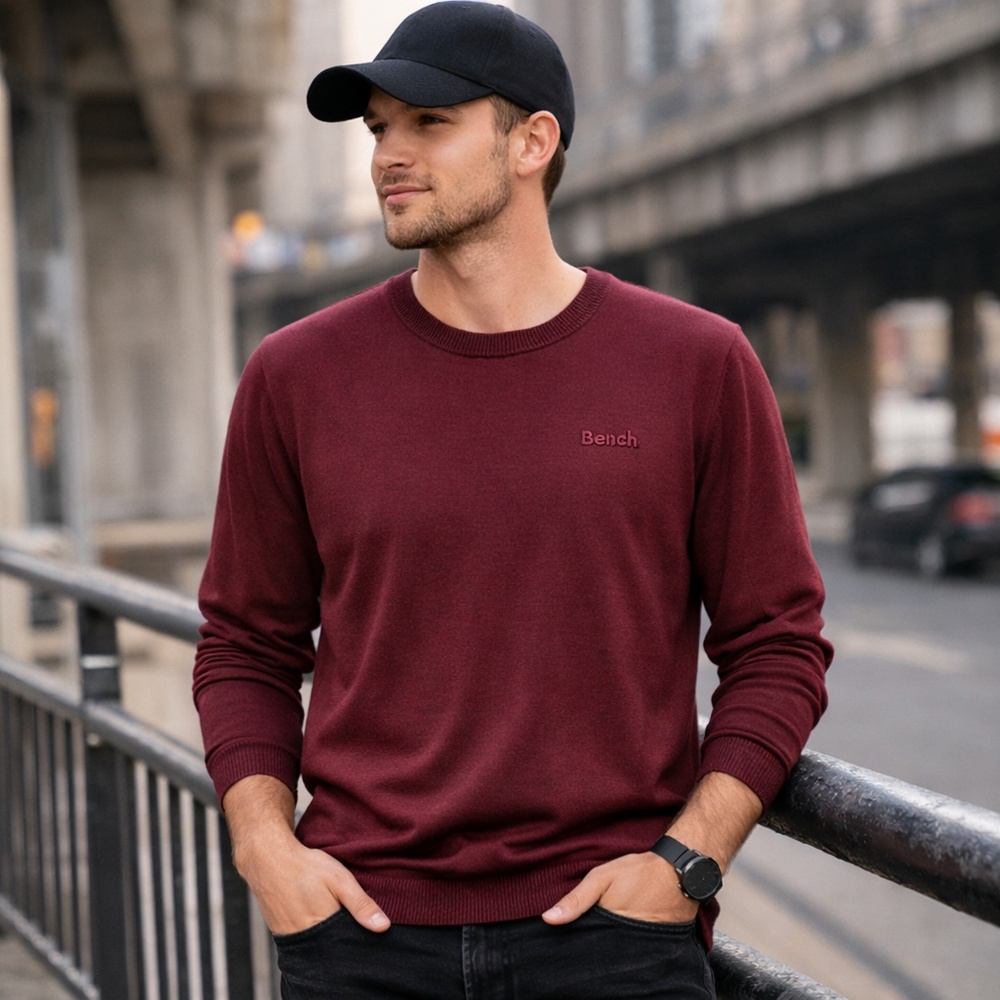 Bench Men’s XL Burgundy Crewneck Knit Sweater Pullover Port Royale NWT